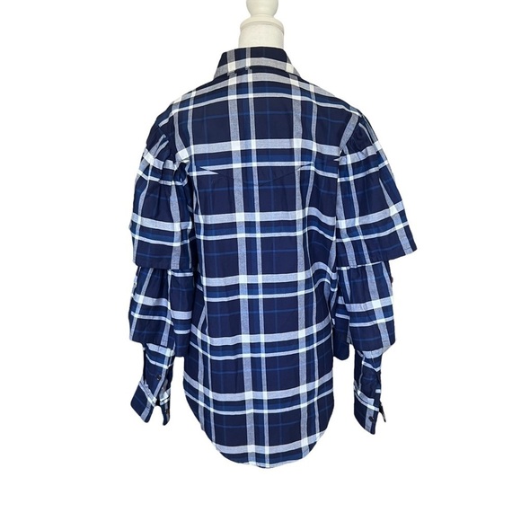 VICTORIA / TOMAS Ruffle-Sleeve Plaid Button-Down Top - Picture 5 of 6
